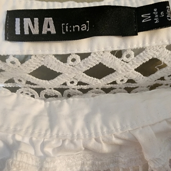 Ina Anthropologie Dress White Off Shoulder Embroidered Med Coastal Cottage Core - Picture 10 of 13